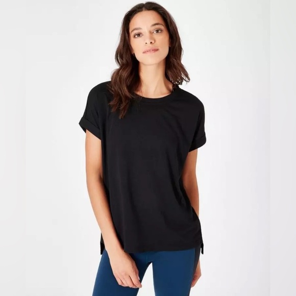 Sweaty Betty Tops - Sweaty Betty Ab Crunch Tee in Black, Size Large, T-Shirt